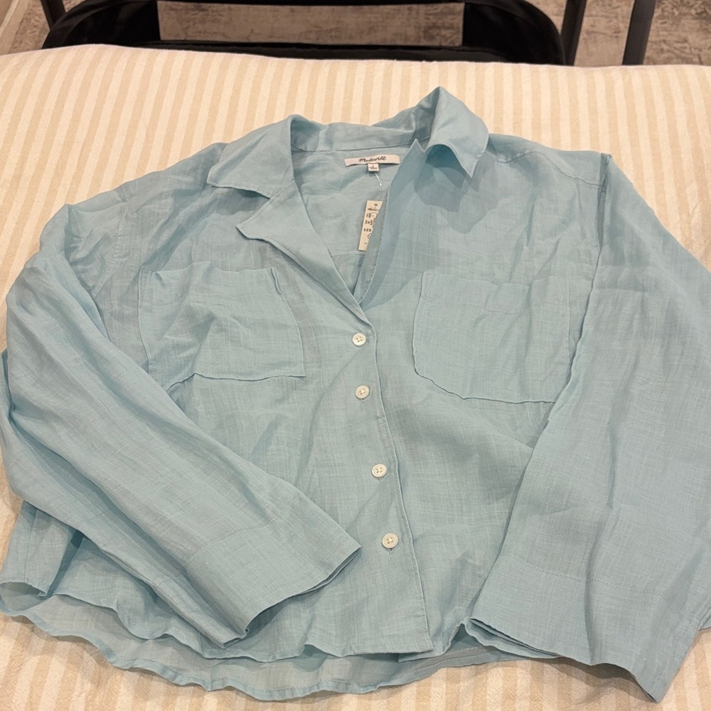 Madewell Linen Blue Button-Up Shirt